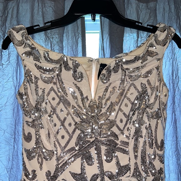 Sequin White/Off White and Silver Formal Homecoming Prom Dress|| Windsor - Picture 3 of 4